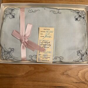Vintage Leacock Hand Embroidered Linen Handkerchiefs Portugal Boxed Bridal